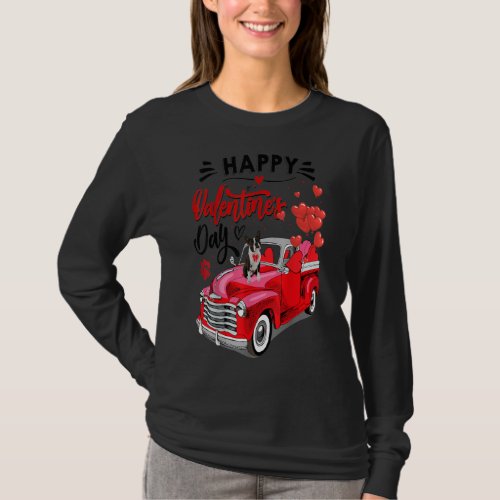 Cute Boston Terrier Dog Red Truck Happy Valentines T_Shirt