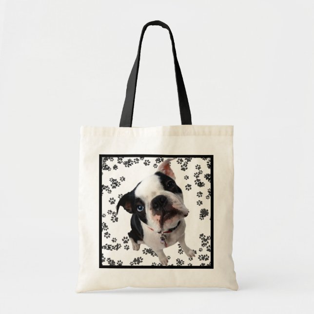 Cute boston terrier dog reusable grocery bag (Front)