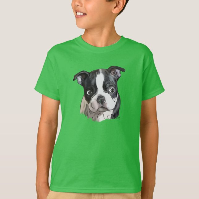 Cute Boston Terrier Dog T-Shirt (Front)
