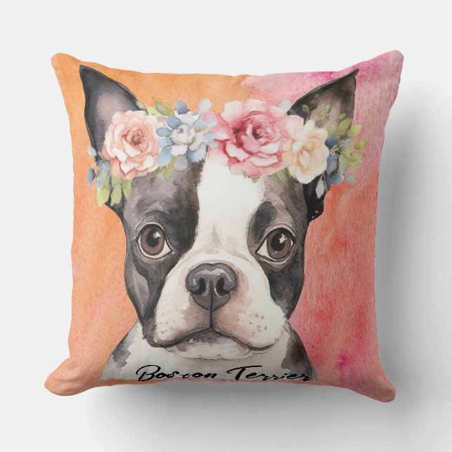 Cute Boston Terrier Dog Throw Pillow (Front)