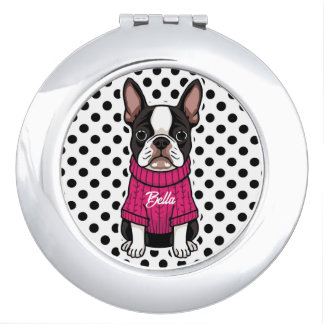 Cute Boston Terrier Dog Wearing Pink Sweater Compact Mirror
