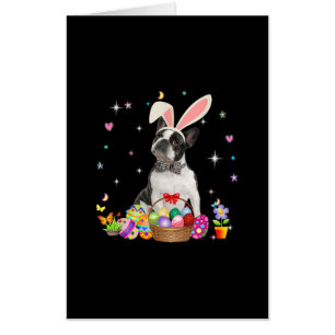 Cute Boston Terrier Easter Day Bunny Eggs Easter Card
