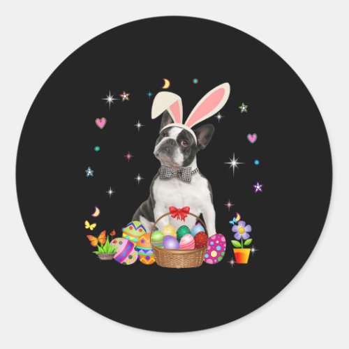 Cute Boston Terrier Easter Day Bunny Eggs Easter  Classic Round Sticker