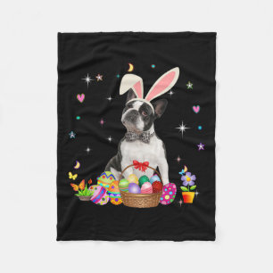 Cute Boston Terrier Easter Day Bunny Eggs Easter  Fleece Blanket