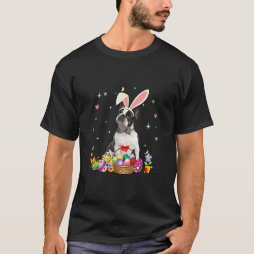 Cute Boston Terrier Easter Day Bunny Eggs Easter W T_Shirt