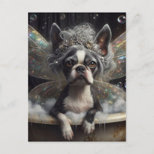 Cute Boston Terrier Fairy in a Bubble Bath Postcard