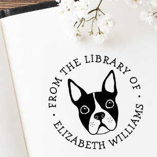 Cute boston terrier from the library of book name rubber stamp