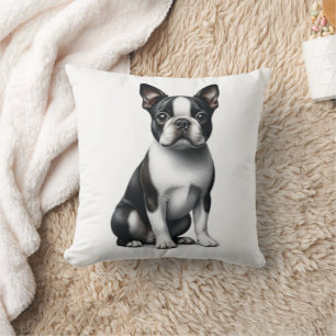 Cute Boston Terrier Gift Black White Puppy Dog Throw Pillow