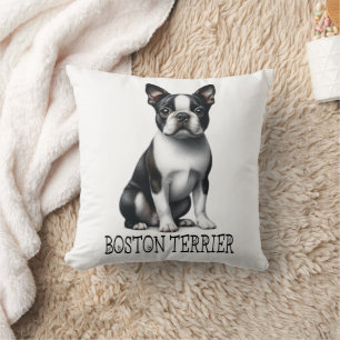 Cute Boston Terrier Gift Black White Puppy Dog Throw Pillow