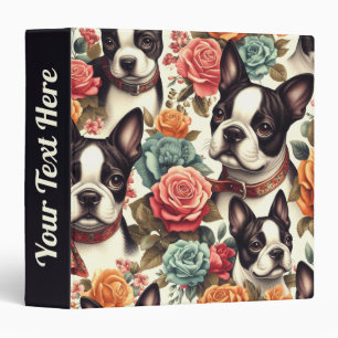 Cute Boston Terrier Illustration 3 Ring Binder