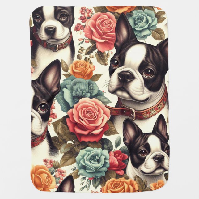 Cute Boston Terrier Illustration Baby Blanket (Front)