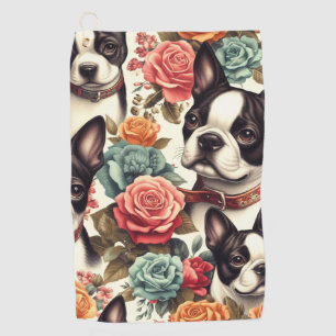 Cute Boston Terrier Illustration Golf Towel