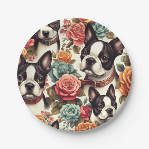 Cute Boston Terrier Illustration Paper Plates