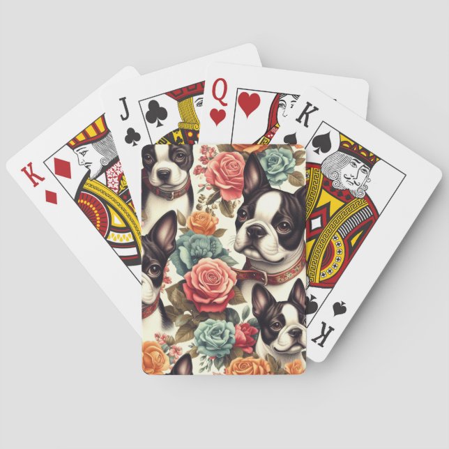 Cute Boston Terrier Illustration Poker Cards (Back)