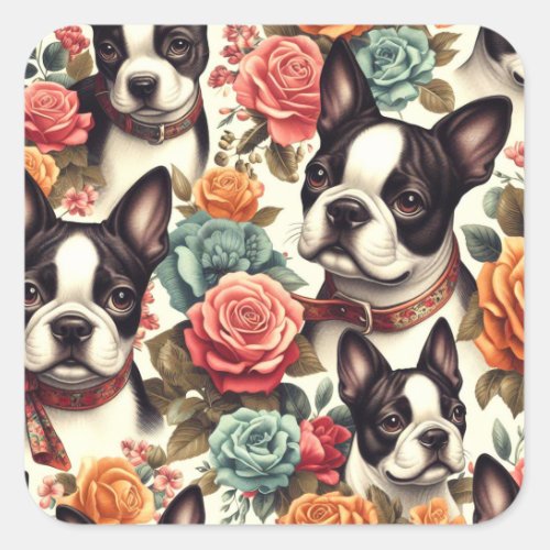 Cute Boston Terrier Illustration Square Sticker