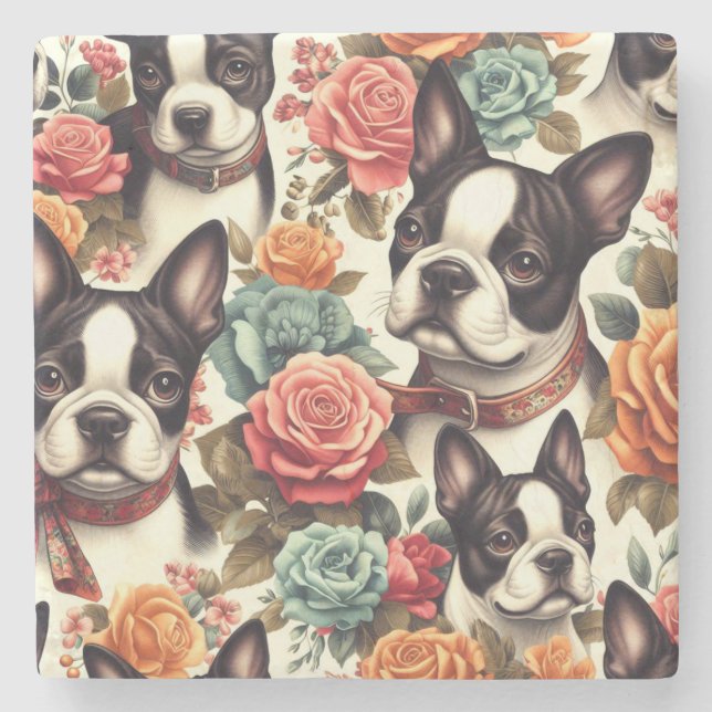 Cute Boston Terrier Illustration Stone Coaster (Front)