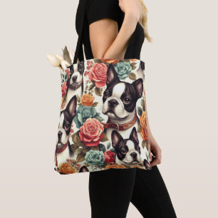 Cute Boston Terrier Illustration Tote Bag