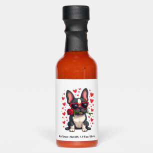 Cute Boston Terrier in Glasses Rose Valentine's Da Hot Sauces