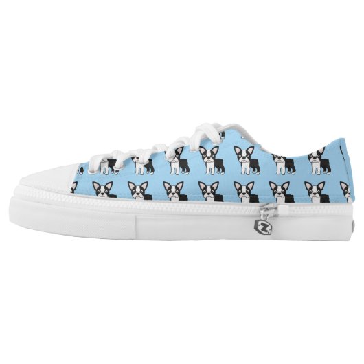 Cute Boston Terrier Low-Top Sneakers (Left Shoe Outside)