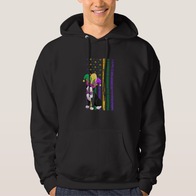 Cute Boston Terrier Mardi Gras American Flag Dog L Hoodie (Front)