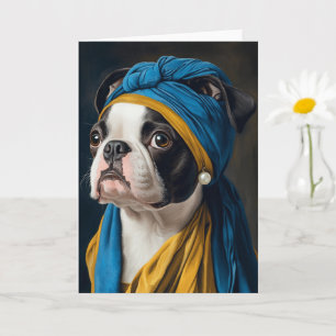 Cute Boston Terrier Pearl Earring All Occasions Card
