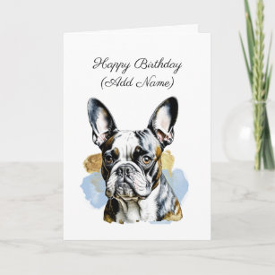 Cute Boston Terrier Personalized Birthday Card