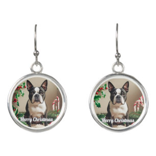 Cute Boston Terrier Personalized Christmas Earrings