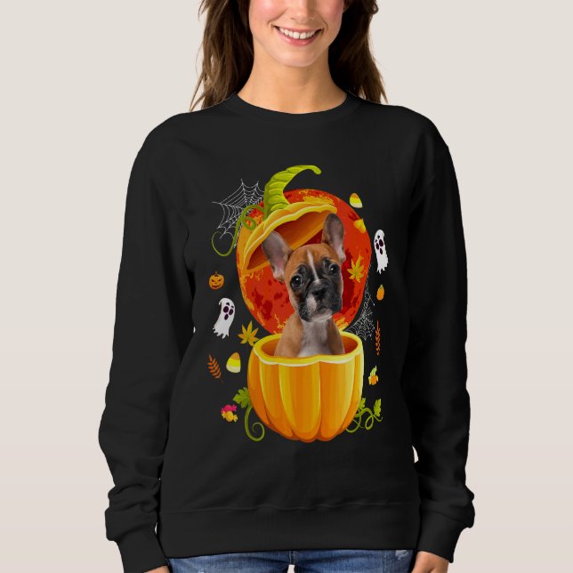 Cute Boston Terrier Pumpkin  Halloween Dog Sweatshirt (Front)