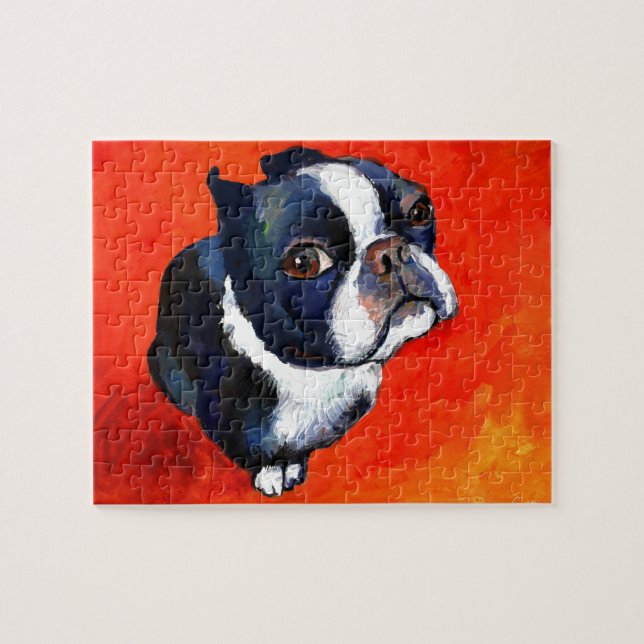 Cute Boston Terrier puppy dog gifts Jigsaw Puzzle (Horizontal)