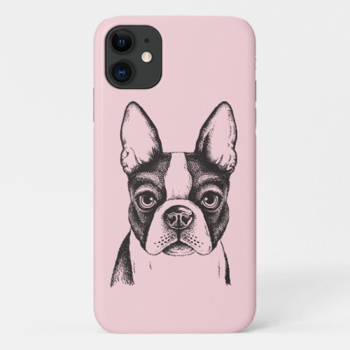 Cute Boston Terrier Puppy Dog Mom Fur Mama Pink iPhone 11 Case