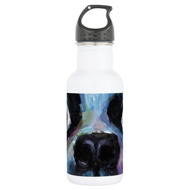 Cute Boston Terrier puppy dog portrait Stainless Steel Water Bottle (Front)