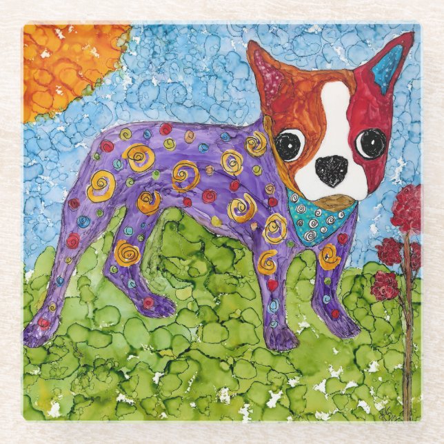 Cute Boston Terrier Puppy Glass Coaster (Front)