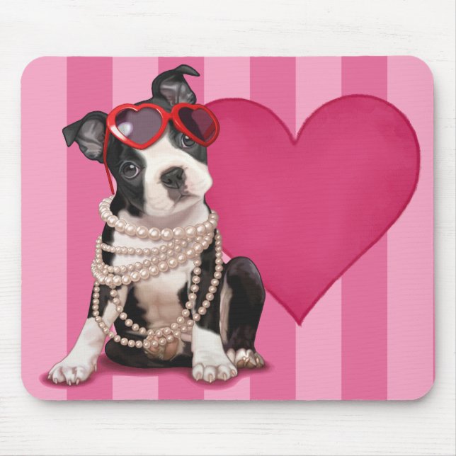 Cute Boston Terrier Puppy Mouse Pad (Front)