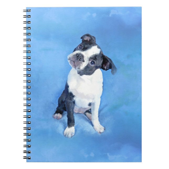 Cute Boston Terrier Puppy Painting Notebook (Front)