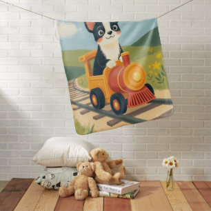 Cute Boston Terrier Puppy Toy Train Pastel Baby Blanket