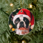 Cute Boston Terrier Puppy With Santa Hat Ceramic Ornament at Zazzle