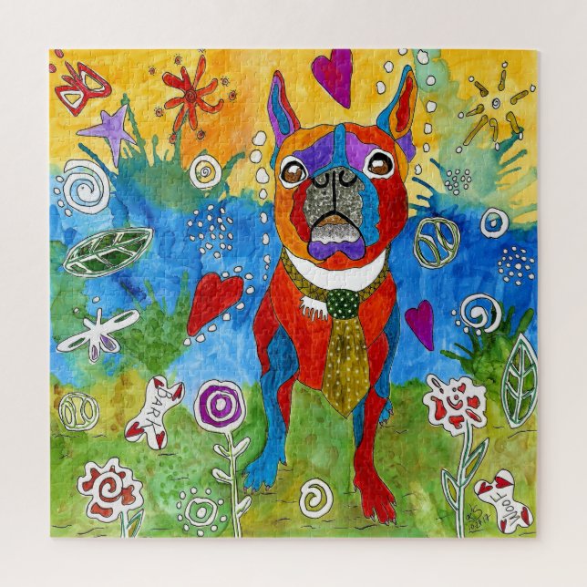 Cute Boston Terrier Puzzle - 520 Pieces (Vertical)
