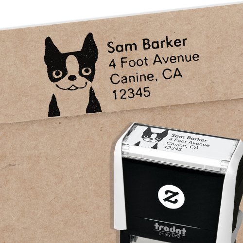 Cute Boston Terrier Return Address Self_inking Stamp