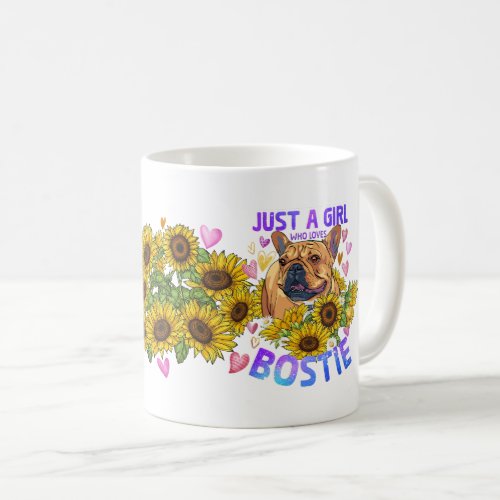 Cute Boston Terrier Sunflower Floral Dog Lover Coffee Mug