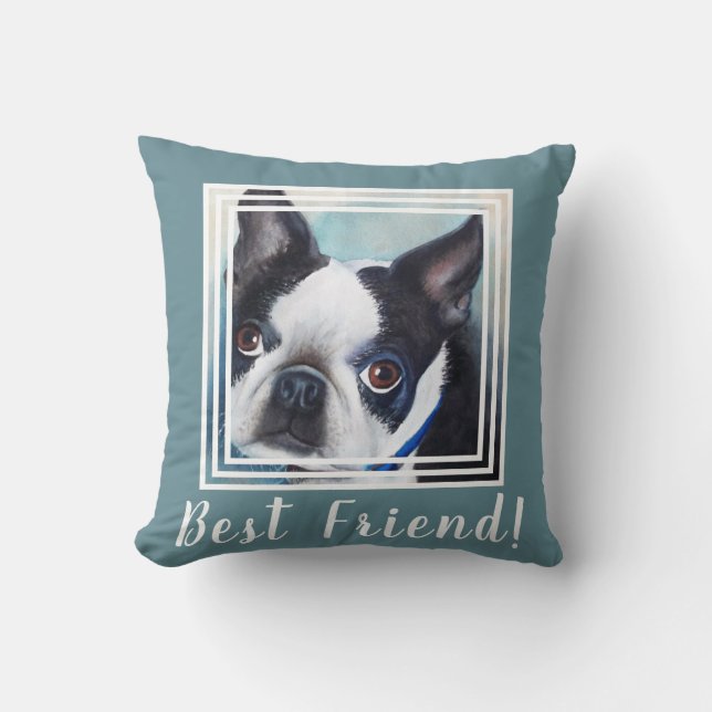 Cute Boston Terrier Throw Pillow (Front)