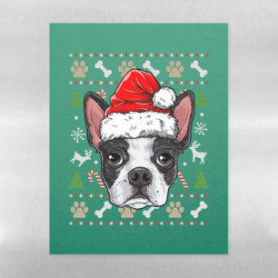 Cute Boston Terrier Ugly Christmas Sweater Santa Magnetic Dry Erase Sheet