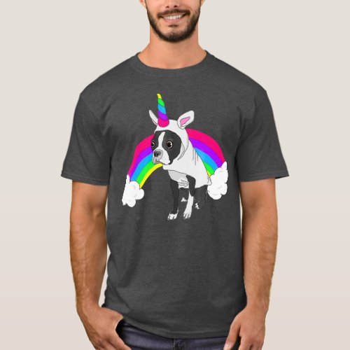 Cute Boston Terrier Unicorn Rainbow Tee Shirt