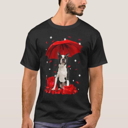 Cute Boston Terrier Valentine Hearts Umbrella Love T_Shirt