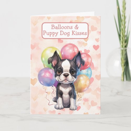 Cute Boston Terrier with Balloons Valentine Card