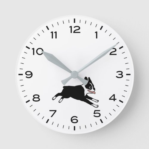 Cute Boston Terrier with Hours and Minutes Round Clock