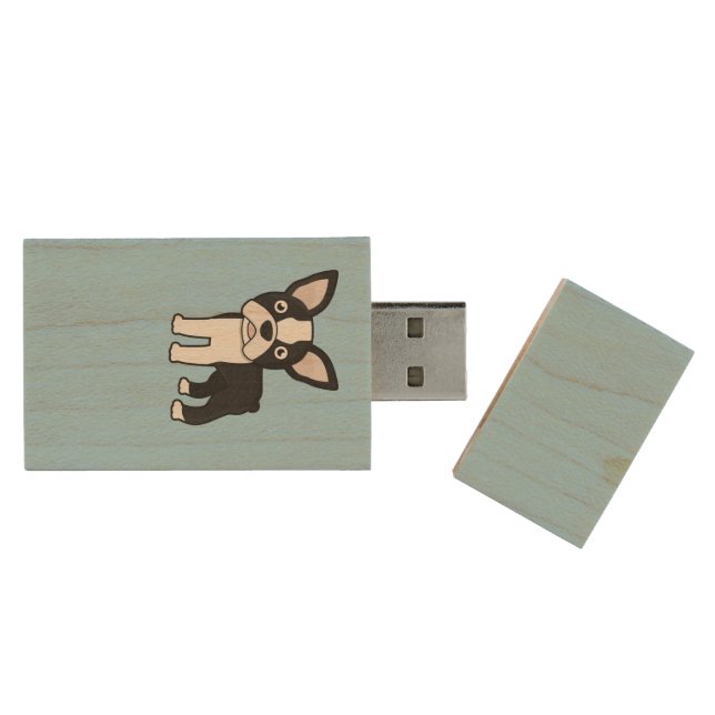 Cute Boston Terrier Wood Flash Drive (Opened)