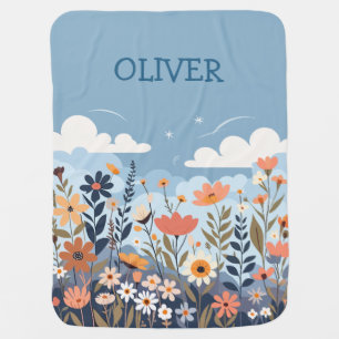 Cute Botanical Elegant Wildflowers  Personalized Baby Blanket