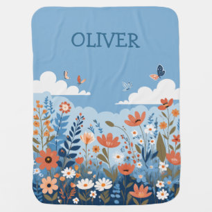 Cute Botanical Elegant Wildflowers Personalized Baby Blanket