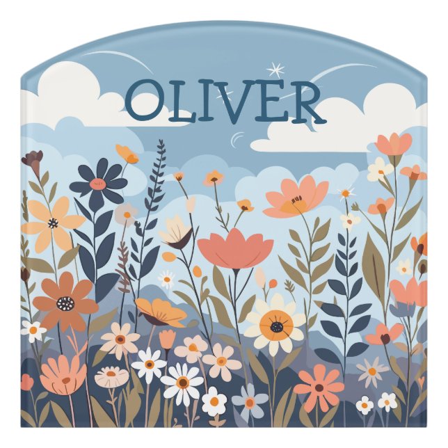 Cute Botanical Elegant Wildflowers  Personalized Door Sign (Contour Front)