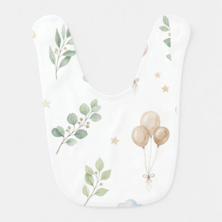 Cute Botanical Eucalyptus & Gold Balloons Baby Bib